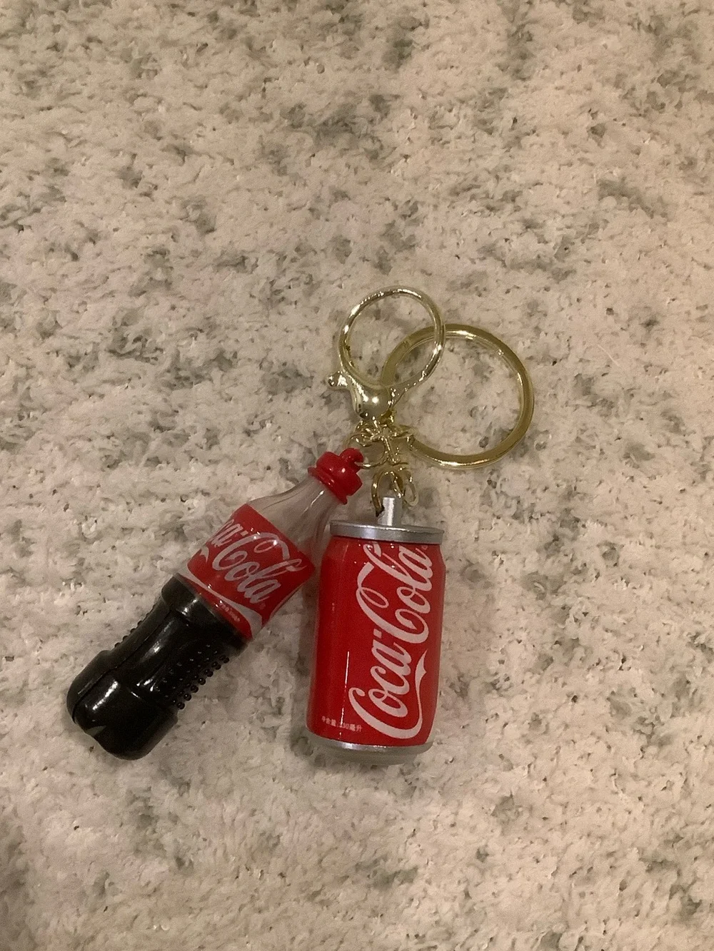 Coca Cola Red Bottle and Can Keychain Set NWT 4.5x2”